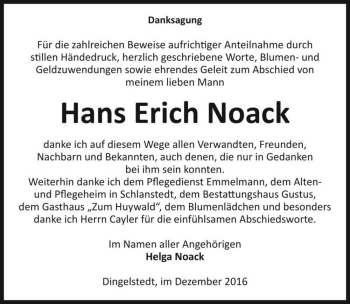 Traueranzeige von Hans Erich Noack  von Magdeburger Volksstimme
