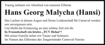 Traueranzeige von Hans Georg Malycha 