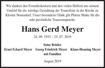 Traueranzeige von Hans Gerd Meyer  von Magdeburger Volksstimme