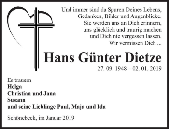 Traueranzeige von Hans Günter Dietze  von Magdeburger Volksstimme