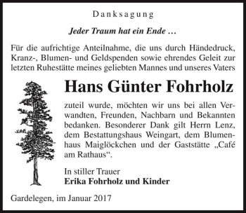 Traueranzeige von Hans Günter Fohrholz  von Magdeburger Volksstimme