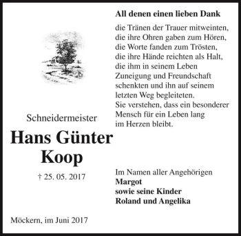 Traueranzeige von Hans Günter Koop  von Magdeburger Volksstimme