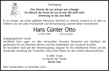 Traueranzeige von Hans Günter Otto  von Magdeburger Volksstimme