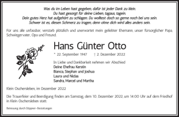 Traueranzeige von Hans Günter Otto  von Magdeburger Volksstimme