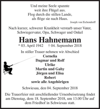 Traueranzeige von Hans Hahnemann  von Magdeburger Volksstimme