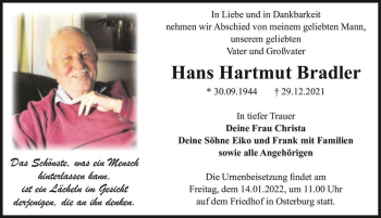 Traueranzeige von Hans Hartmut Bradler  von Magdeburger Volksstimme