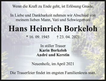 Traueranzeige von Hans Heinrich Borkeloh  von Magdeburger Volksstimme