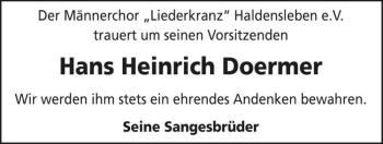 Traueranzeige von Hans Heinrich Doermer  von Magdeburger Volksstimme
