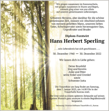 Traueranzeige von Hans Herbert Sperling  von Magdeburger Volksstimme