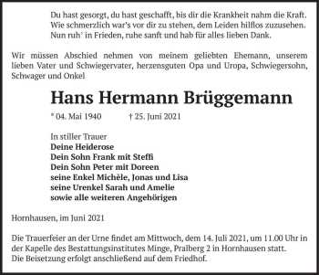 Traueranzeige von Hans Hermann Brügemann  von Magdeburger Volksstimme