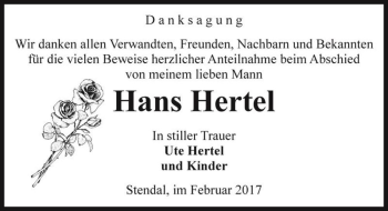 Traueranzeige von Hans Hertel  von Magdeburger Volksstimme