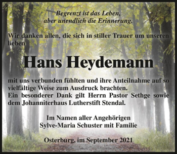 Traueranzeige von Hans Heydemann  von Magdeburger Volksstimme