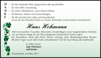 Traueranzeige von Hans Hohmann  von Magdeburger Volksstimme