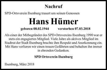 Traueranzeige von Hans Hümer  von Magdeburger Volksstimme