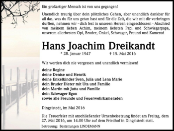Traueranzeige von Hans Joachim Dreikandt  von Magdeburger Volksstimme