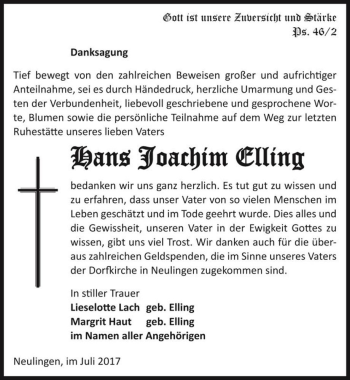 Traueranzeige von Hans Joachim Elling  von Magdeburger Volksstimme