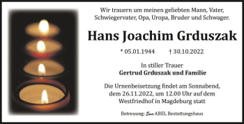 Traueranzeige von Hans Joachim Grduszak  von Magdeburger Volksstimme