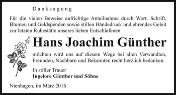Traueranzeige von Hans Joachim Günther  von Magdeburger Volksstimme