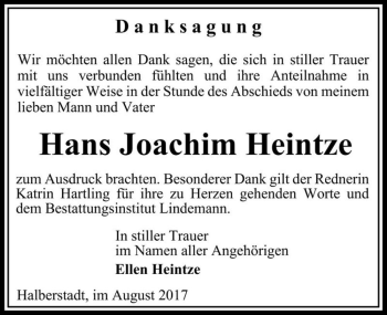 Traueranzeige von Hans Joachim Heintze  von Magdeburger Volksstimme