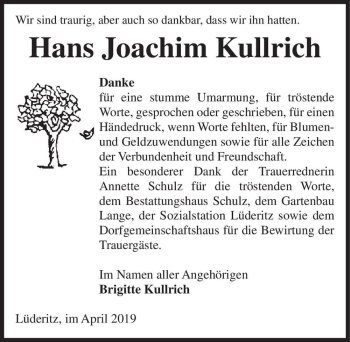 Traueranzeige von Hans Joachim Kullrich  von Magdeburger Volksstimme