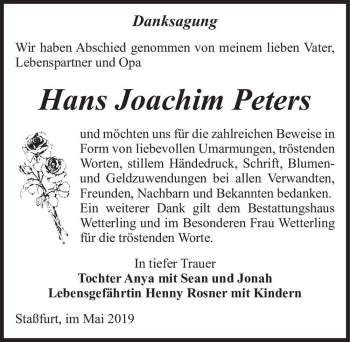 Traueranzeige von Hans Joachim Peters  von Magdeburger Volksstimme