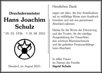 Traueranzeige von Hans Joachim Schulz  von Magdeburger Volksstimme