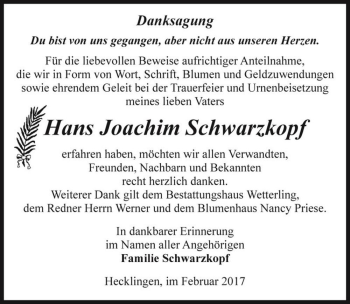Traueranzeige von Hans Joachim Schwarzkopf  von Magdeburger Volksstimme
