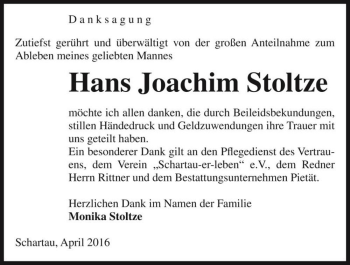 Traueranzeige von Hans Joachim Stoltze  von Magdeburger Volksstimme