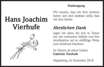 Traueranzeige von Hans Joachim Vierhufe  von Magdeburger Volksstimme
