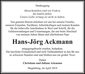 Traueranzeige von Hans Jörg Ackmann  von Magdeburger Volksstimme