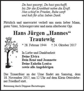 Traueranzeige von Hans Jürgen 