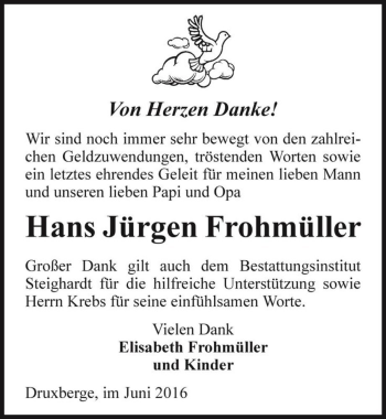 Traueranzeige von Hans Jürgen Frohmüller  von Magdeburger Volksstimme