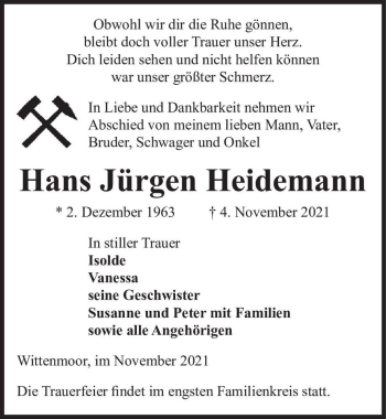 Traueranzeige von Hans Jürgen Heidemann  von Magdeburger Volksstimme