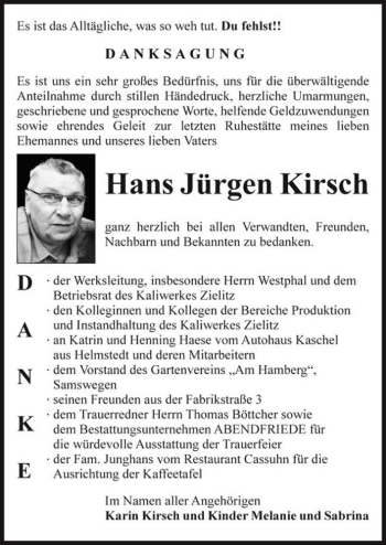 Traueranzeige von Hans Jürgen Kirsch  von Magdeburger Volksstimme