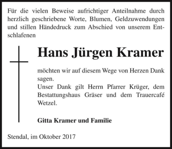 Traueranzeige von Hans Jürgen Kramer  von Magdeburger Volksstimme