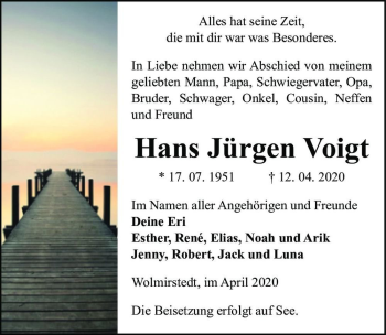 Traueranzeige von Hans Jürgen Voigt  von Magdeburger Volksstimme