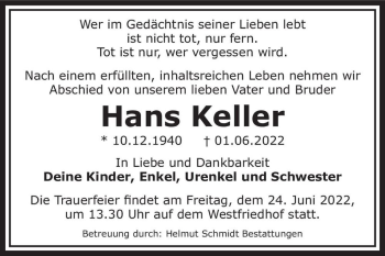 Traueranzeige von Hans Keller  von Magdeburger Volksstimme