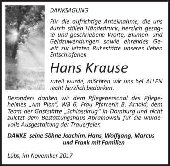 Traueranzeige von Hans Krause  von Magdeburger Volksstimme