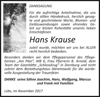 Traueranzeige von Hans Krause  von Magdeburger Volksstimme