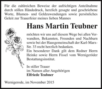 Traueranzeige von Hans Martin Teubner  von Magdeburger Volksstimme