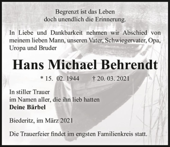 Traueranzeige von Hans Michael Behrendt  von Magdeburger Volksstimme
