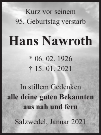 Traueranzeige von Hans Nawroth  von Magdeburger Volksstimme