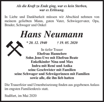 Traueranzeige von Hans Neumann  von Magdeburger Volksstimme