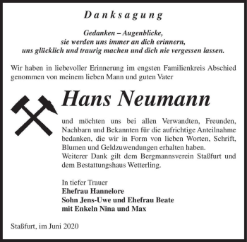 Traueranzeige von Hans Neumann  von Magdeburger Volksstimme