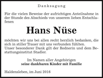 Traueranzeige von Hans Nüse  von Magdeburger Volksstimme