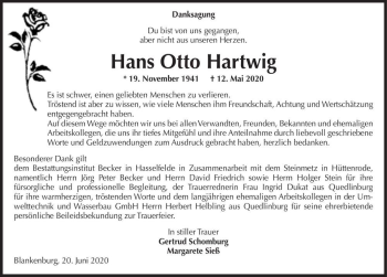 Traueranzeige von Hans Otto Hartwig  von Magdeburger Volksstimme