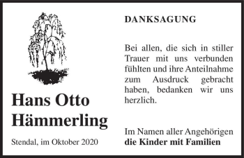 Traueranzeige von Hans Otto Hämmerling  von Magdeburger Volksstimme