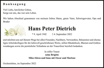 Traueranzeige von Hans Peter Dietrich  von Magdeburger Volksstimme