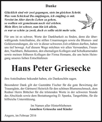 Traueranzeige von Hans Peter Griesecke  von Magdeburger Volksstimme