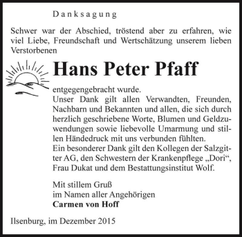 Traueranzeige von Hans Peter Pfaff  von Magdeburger Volksstimme
